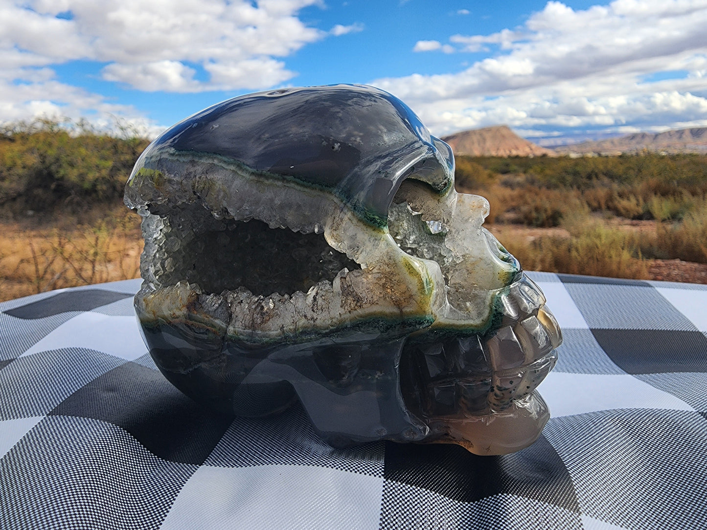 Carving - Large Crystal Skull - Druzy Agate - 110mm/4.5"