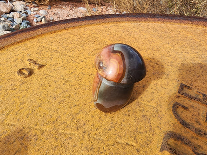 Carving - Large Mushroom - Polychrome Jasper, 60mm / Rose Quartz, 70mm